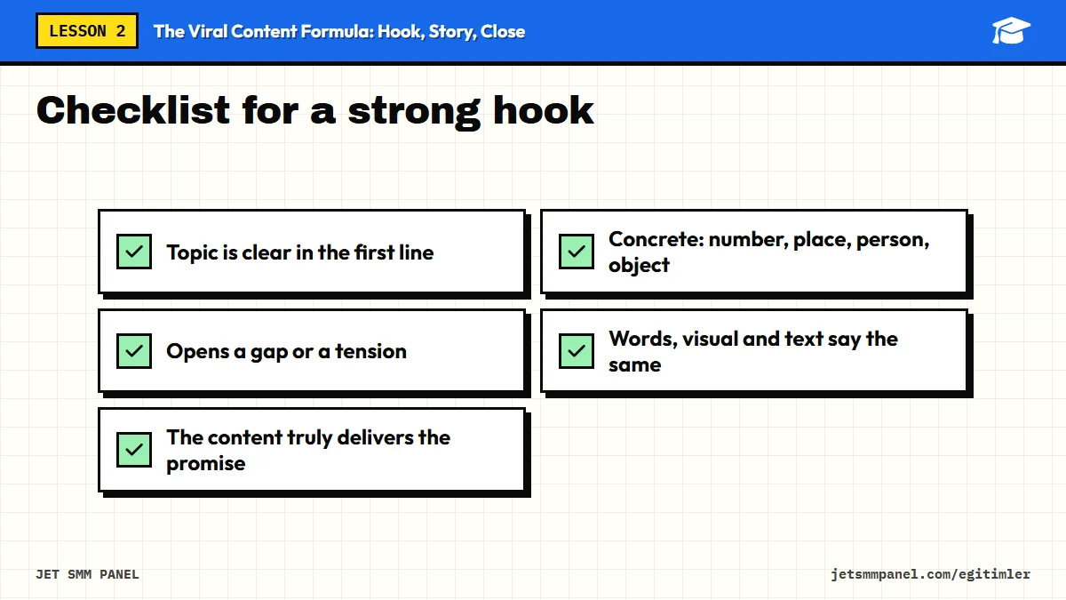 Checklist for a strong hook
