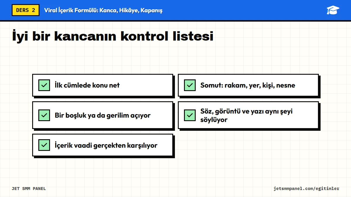 İyi bir kancanın kontrol listesi